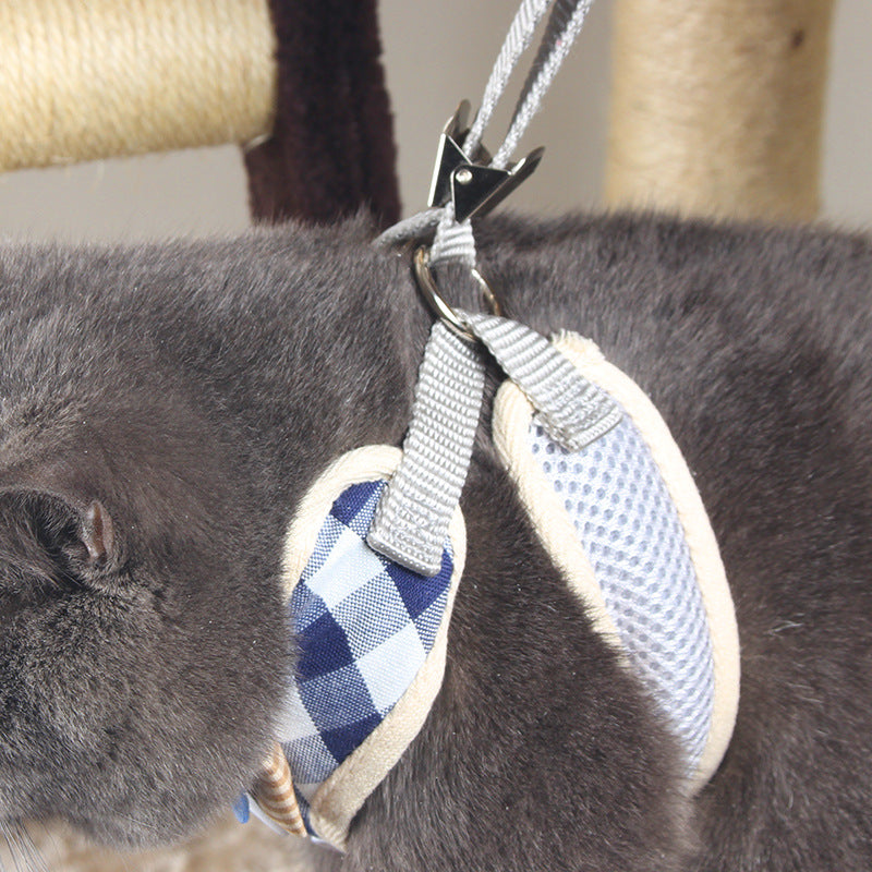 Pet collar Cat Dog Traction Rope with Bow Tie - Grey Wave Point Bow - by Famigift