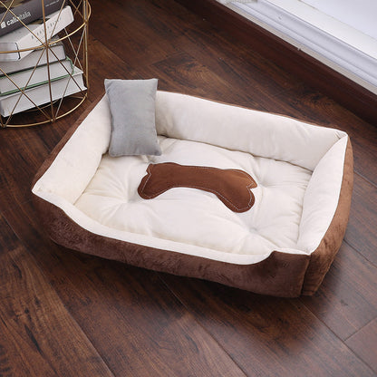 Pet Dog Beds Mat for Small Medium Large Dogs with Pillow - beige - by Famigift