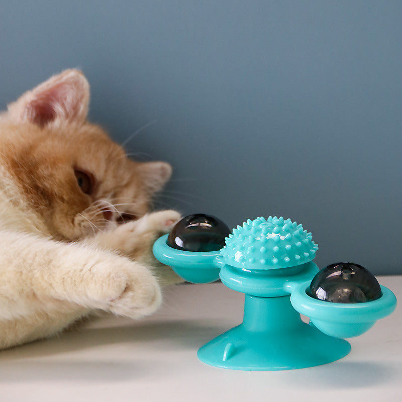 Cat Windmill Toy With Catnip LED Ball Teeth Cleaning - by Famigift