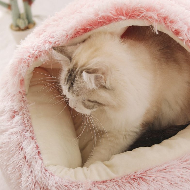 Cat Bed Plush Warm Round Pet Bed - Light coffee - by Famigift