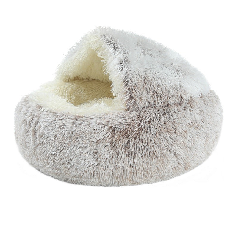 Cat Bed Plush Warm Round Pet Bed - grey - by Famigift