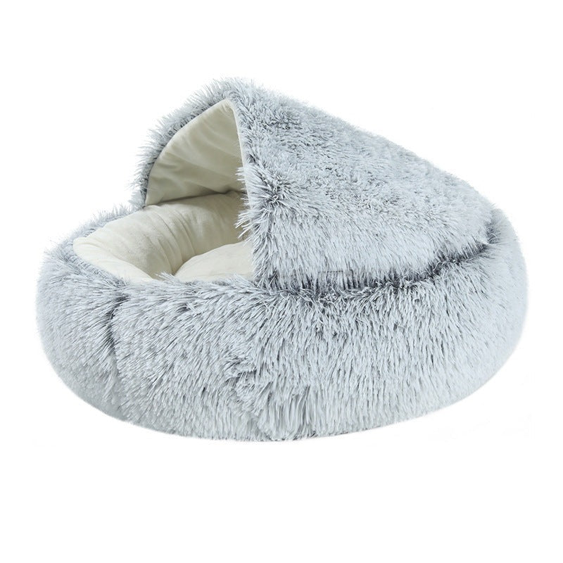 Cat Bed Plush Warm Round Pet Bed - grey - by Famigift