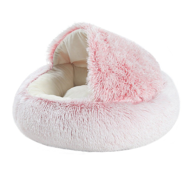 Cat Bed Plush Warm Round Pet Bed - grey - by Famigift