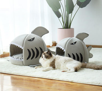 Shark Pet Bed Small Dog Cat House Indoor soft Kennel - Gray - by Famigift