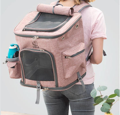 Large capacity foldable pet backpack breathable pet carrier bag - Pink - by Famigift