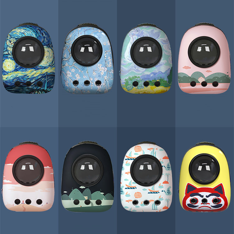 Pet backpack carrier bag portable with capsule oil painting series - Standard four-piece set: space cover, honeycomb cover, fixed ring, foot pad - by Famigift