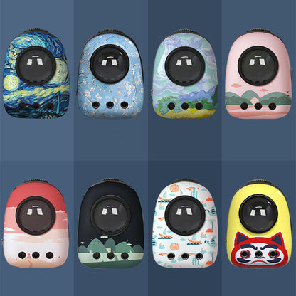 Pet backpack carrier bag portable with capsule oil painting series - Standard four-piece set: space cover, honeycomb cover, fixed ring, foot pad - by Famigift
