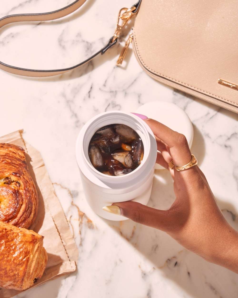 Insulated Ceramic Wide Mouth Bottle - Cream - by Famigift