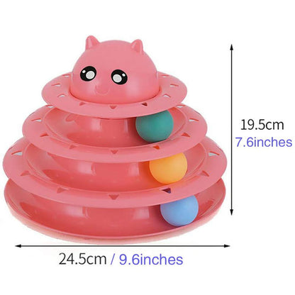 Cat Toy Colorful 3 Level Tower Track Roller Toy with Balls - by Famigift