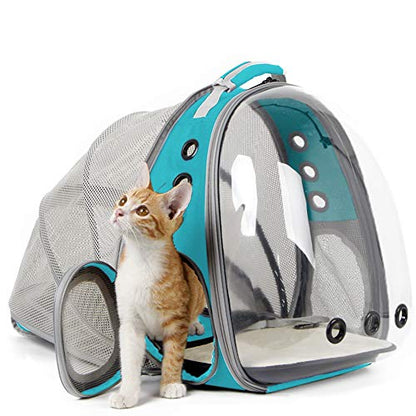 Back expandable cat backpack space capsule transparent pet carrier - Black - by Famigift