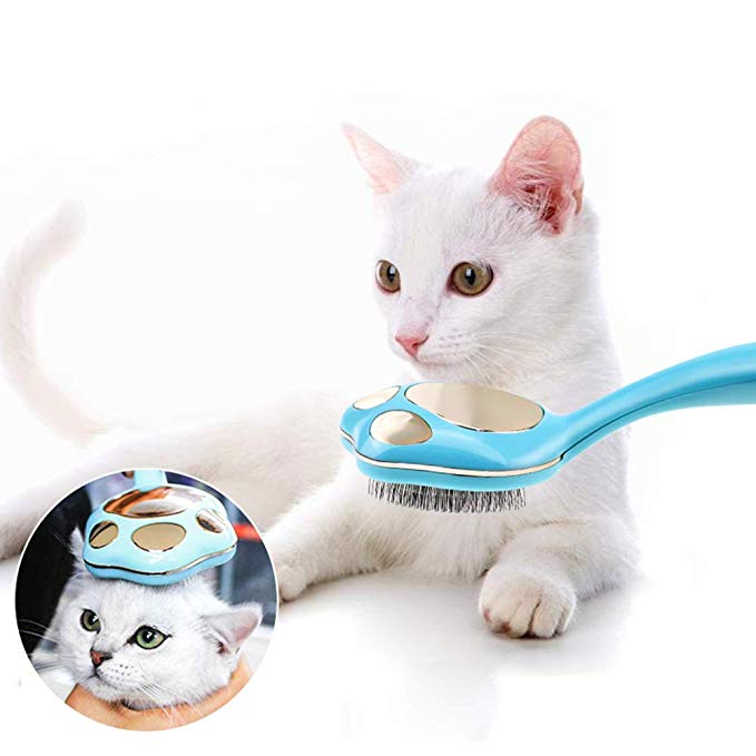 Cat Paw Grooming Comb Undercoat Pin Rake Brush for Pets' Hair Shedding - Pink - by Famigift