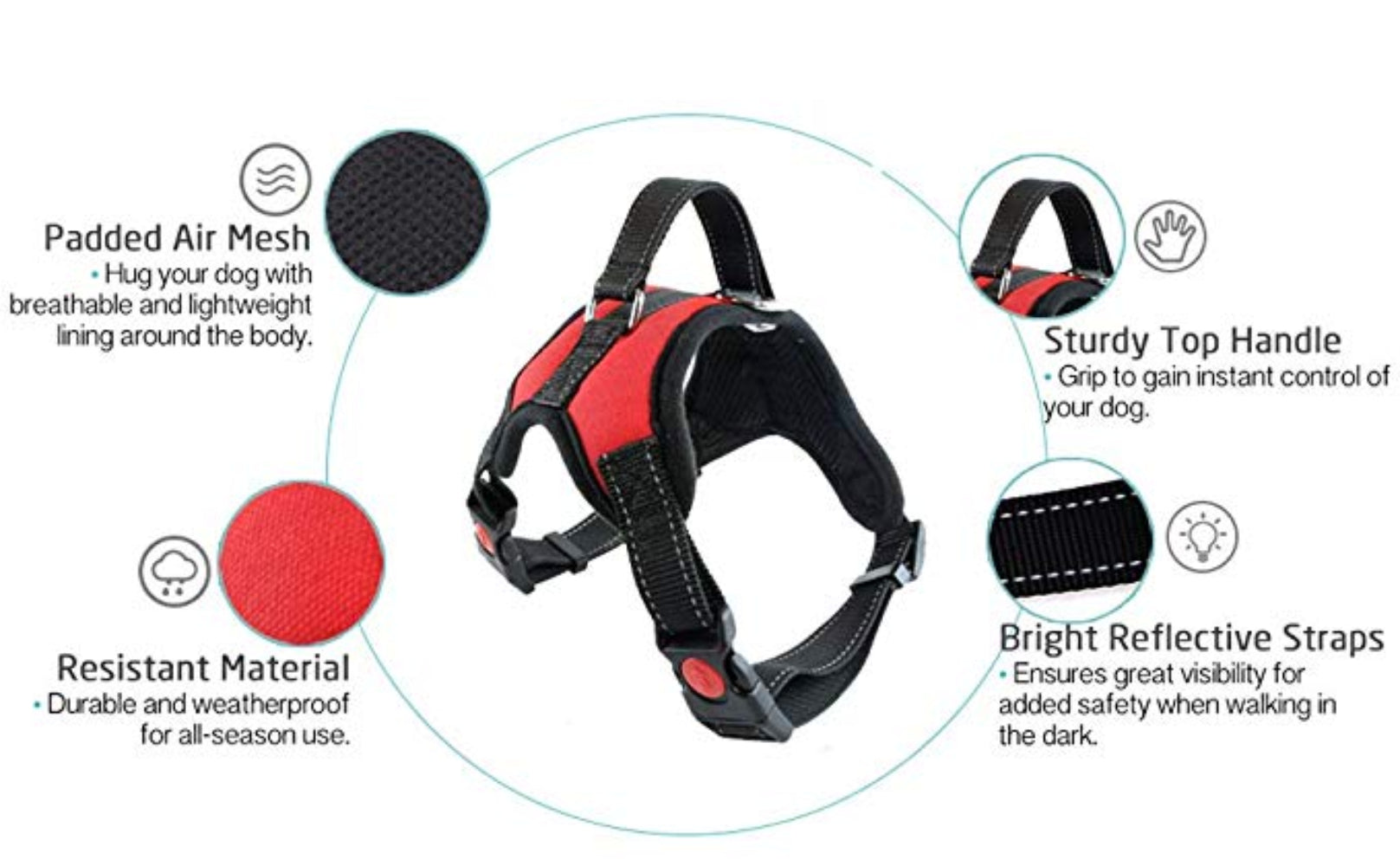 Dog Harness No-Pull Adjustable Outdoor Reflective Pet Vest Easy Control for Small Medium Large Dogs - M - by Famigift