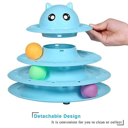 Cat Toy Colorful 3 Level Tower Track Roller Toy with Balls - by Famigift