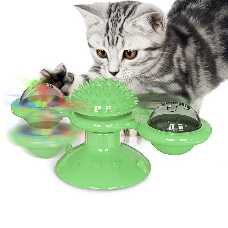 Cat Windmill Toy With Catnip LED Ball Teeth Cleaning - Blue - by Famigift