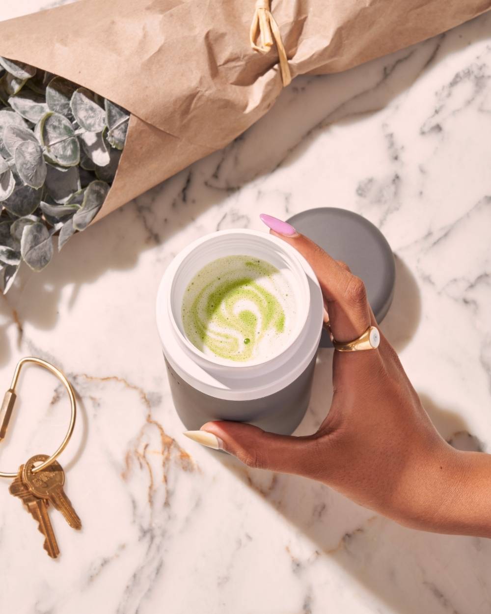 Insulated Ceramic Wide Mouth Bottle - Terrazzo Charcoal - by Famigift