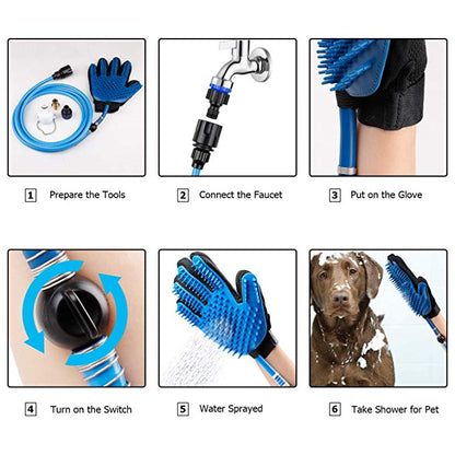 Pet Grooming Shower Bathing Spray Gloves for Dogs & Cats, Compatible with Outdoor Hose & Bath Tub - by Famigift