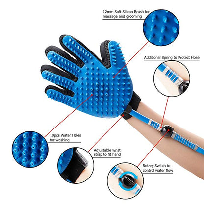 Pet Grooming Shower Bathing Spray Gloves for Dogs & Cats, Compatible with Outdoor Hose & Bath Tub - by Famigift