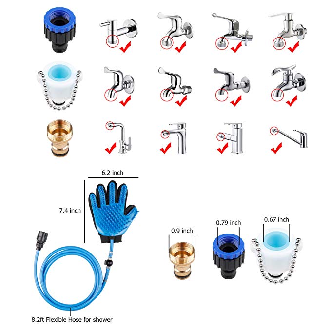 Pet Grooming Shower Bathing Spray Gloves for Dogs & Cats, Compatible with Outdoor Hose & Bath Tub - by Famigift