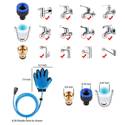 Pet Grooming Shower Bathing Spray Gloves for Dogs & Cats, Compatible with Outdoor Hose & Bath Tub - by Famigift