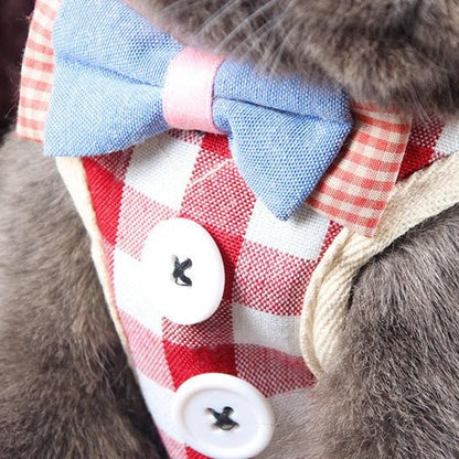 Pet collar Cat Dog Traction Rope with Bow Tie - Red checked bow - by Famigift