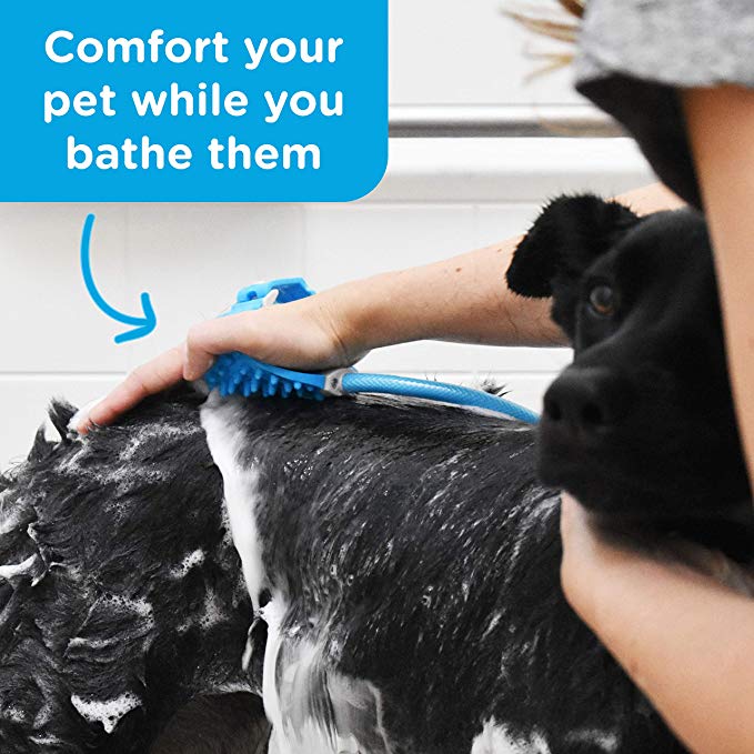 Pet Grooming Shower Sprayer & Scrubber Bathing Tool Compatible with Bath Tub & Outdoor Garden Hose - by Famigift