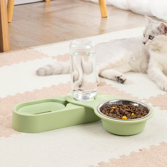 Automatic Pet Feeder Water Dispenser 2 In 1 Rotatable Drinking Food Bowl - green - by Famigift