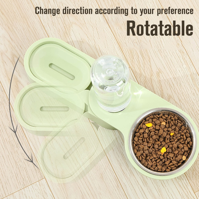 Automatic Pet Feeder Water Dispenser 2 In 1 Rotatable Drinking Food Bowl - grey - by Famigift