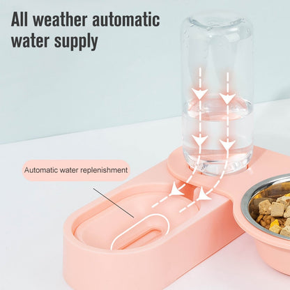 Automatic Pet Feeder Water Dispenser 2 In 1 Rotatable Drinking Food Bowl - pink - by Famigift