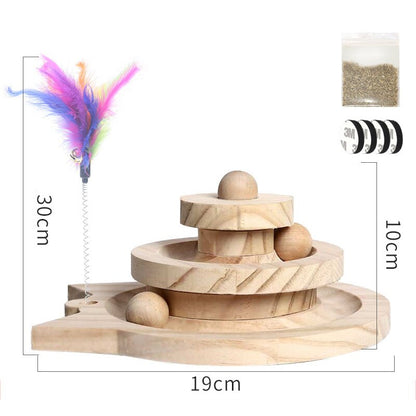 Wooden Pet Cats Toys Loop Track with Wooden Balls Three-layer Scraper Board - by Famigift