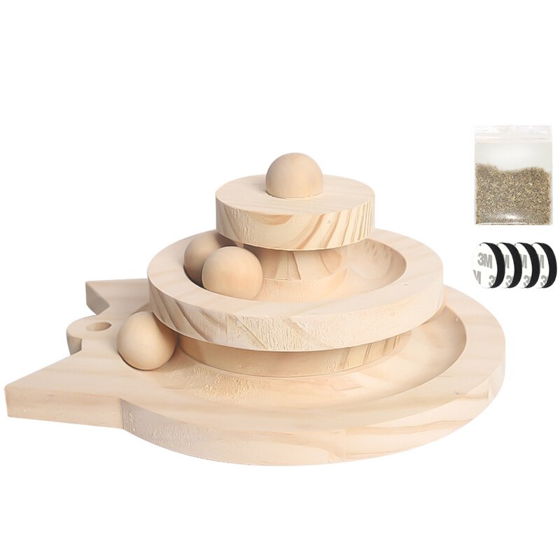 Wooden Pet Cats Toys Loop Track with Wooden Balls Three-layer Scraper Board - by Famigift