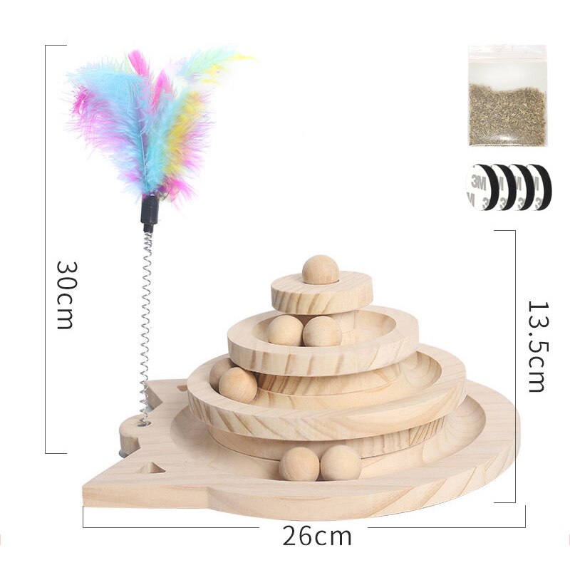 Wooden Pet Cats Toys Loop Track with Wooden Balls Three-layer Scraper Board - by Famigift