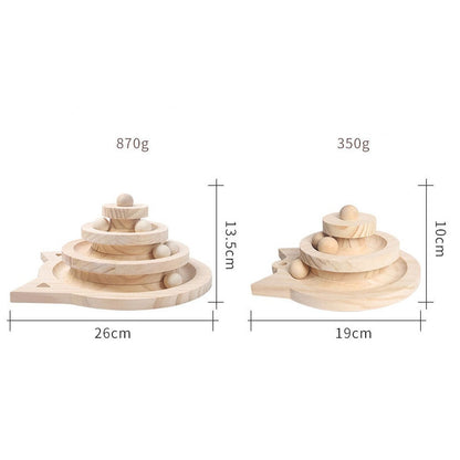 Wooden Pet Cats Toys Loop Track with Wooden Balls Three-layer Scraper Board - by Famigift