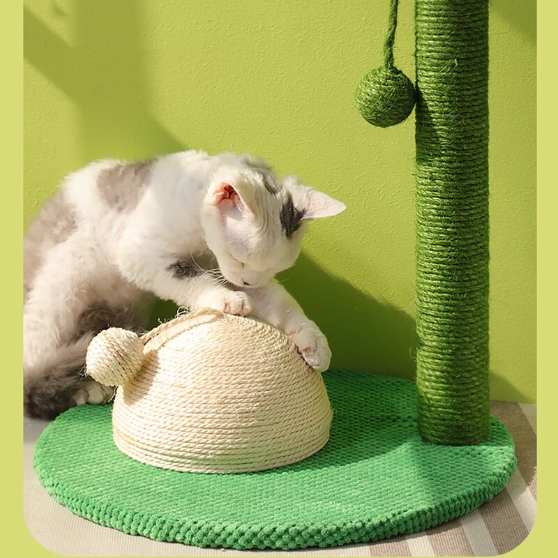 Cactus cat scratching post with sisal rope cat nest tree house - Ball White - by Famigift