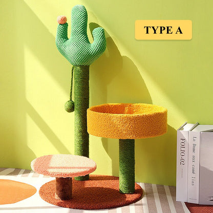 Cactus cat scratching post with sisal rope cat nest tree house - by Famigift