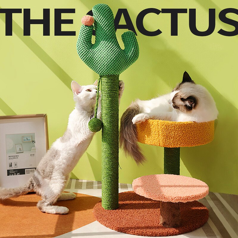 Cactus cat scratching post with sisal rope cat nest tree house - Mushroom White - by Famigift
