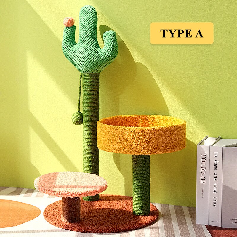 Cactus cat scratching post with sisal rope cat nest tree house - by Famigift