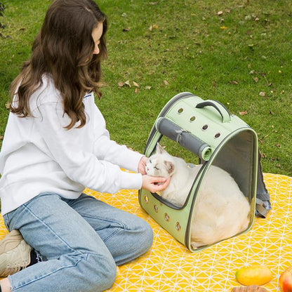 Cat carrier bag transparent pvc large capacity double shoulder backpack - Pink - by Famigift