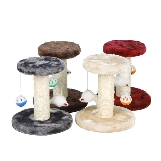 Cat climbing frame double layer with double drop ball pet activity center - Beige - by Famigift