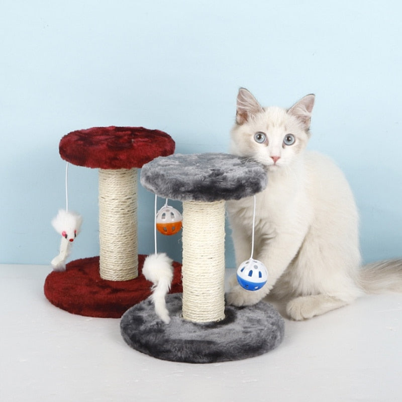 Cat climbing frame double layer with double drop ball pet activity center - grey - by Famigift