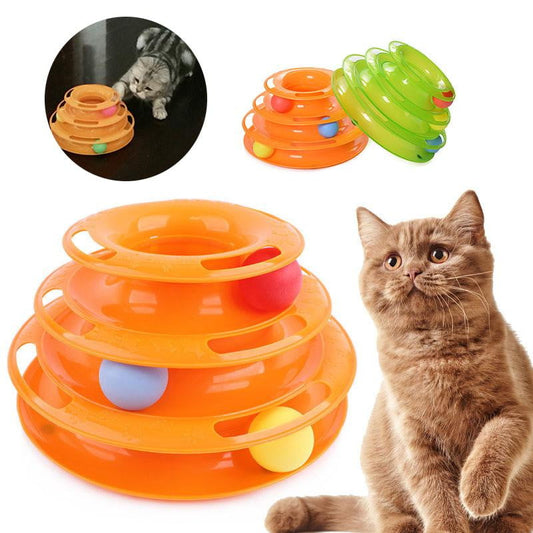 Cat Toy 3 Level Tower Track Roller Toy with Balls - Orange - by Famigift