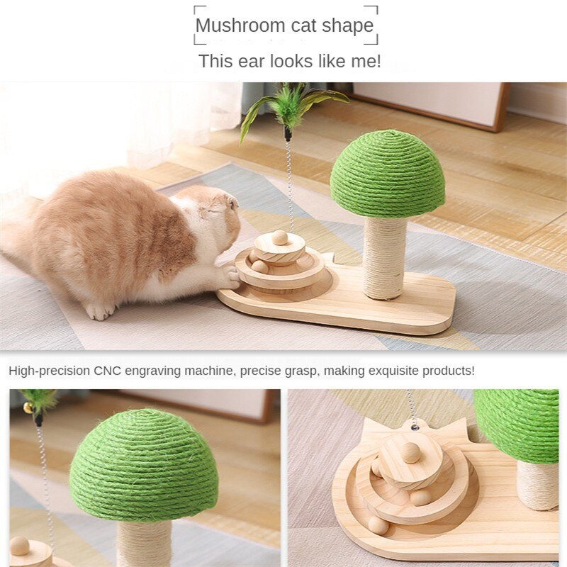 Cat Toy Supplies New Sisal Ball Solid Wood Turntable Durable - by Famigift