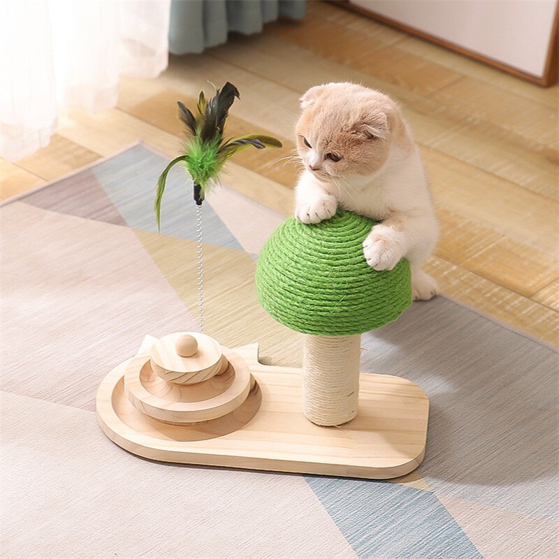 Cat Toy Supplies New Sisal Ball Solid Wood Turntable Durable - by Famigift