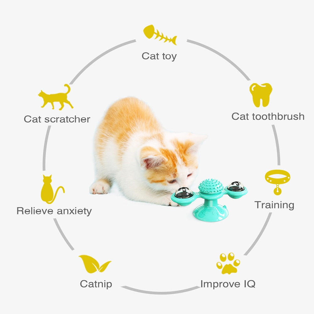 Cat Windmill Toy With Catnip LED Ball Teeth Cleaning - Green - by Famigift