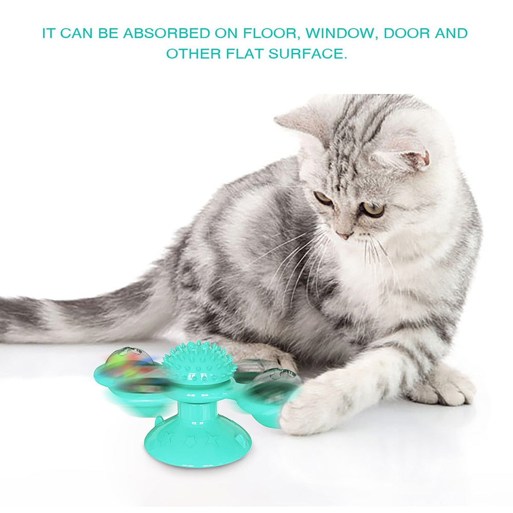 Cat Windmill Toy With Catnip LED Ball Teeth Cleaning - Yellow - by Famigift