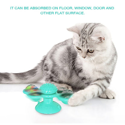 Cat Windmill Toy With Catnip LED Ball Teeth Cleaning - Yellow - by Famigift