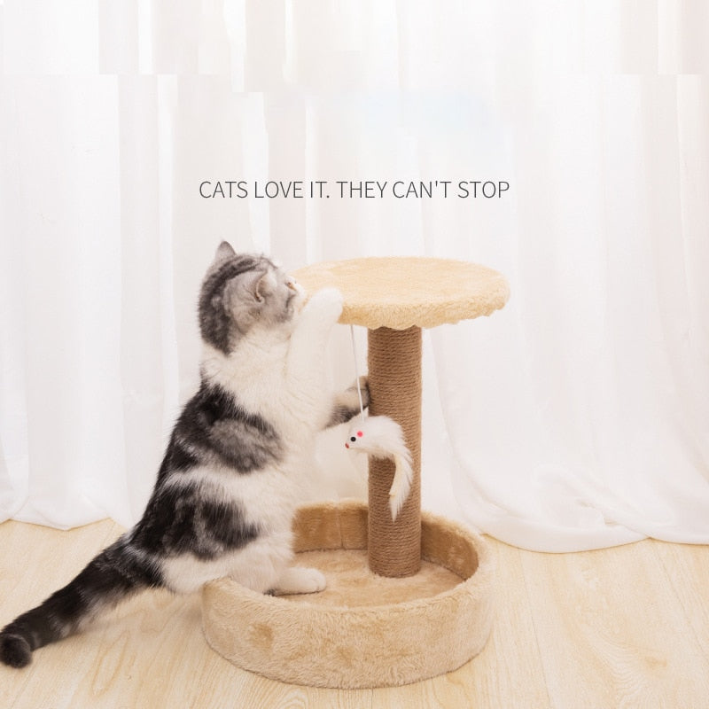 Cat scratcher sisal rope furniture climbing tree post wooden tree house - by Famigift