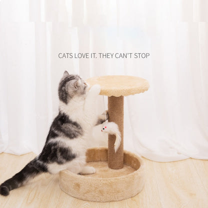 Cat scratcher sisal rope furniture climbing tree post wooden tree house - by Famigift