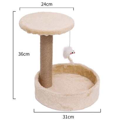 Cat scratcher sisal rope furniture climbing tree post wooden tree house - by Famigift