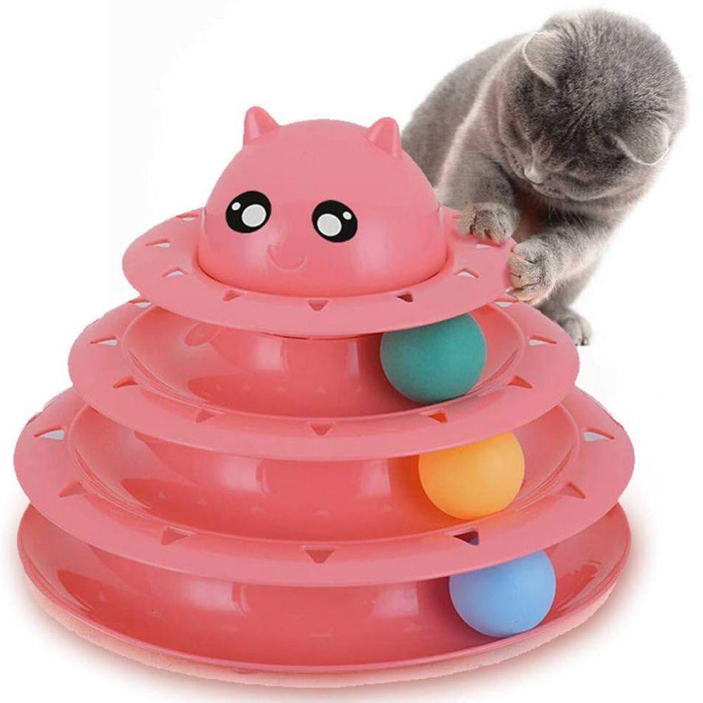 Cat Toy Colorful 3 Level Tower Track Roller Toy with Balls - by Famigift