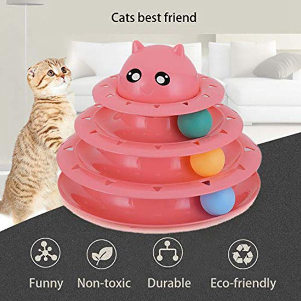 Cat Toy Colorful 3 Level Tower Track Roller Toy with Balls - by Famigift